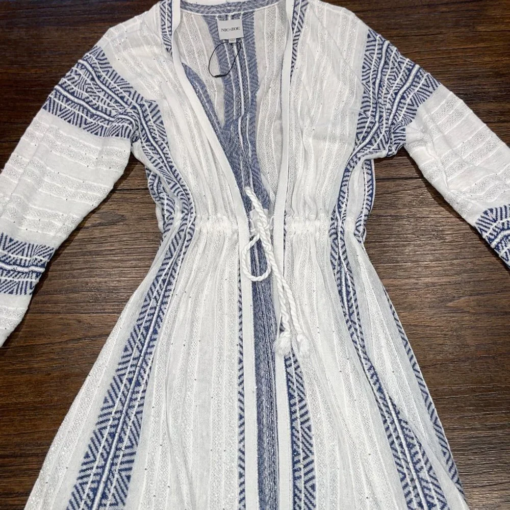 NIC+ZOE White and Navy Lightweight Open Front Cardigan